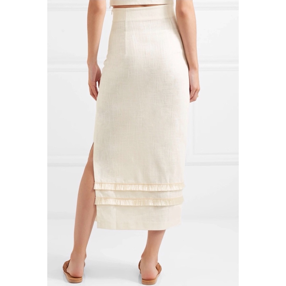 STAUD Women’s Andy fringed linen-blend midi skirt in ivory - Picture 3 of 10